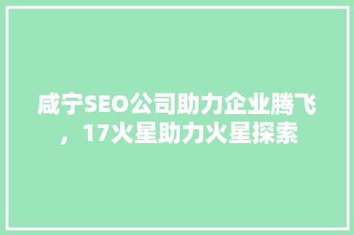咸宁SEO公司助力企业腾飞，17火星助力火星探索