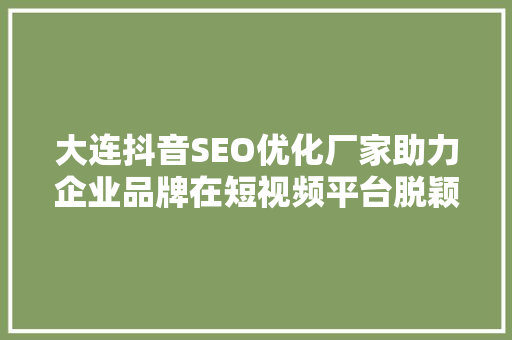 大连抖音SEO优化厂家助力企业品牌在短视频平台脱颖而出