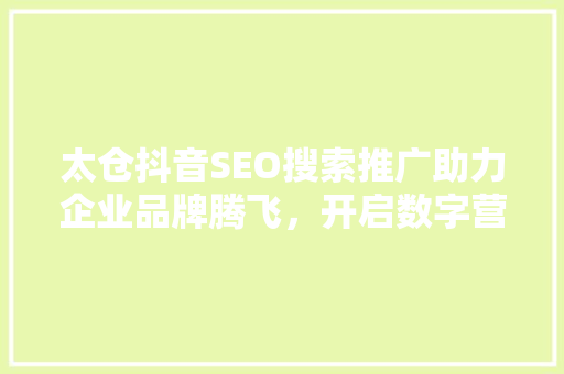 太仓抖音SEO搜索推广助力企业品牌腾飞，开启数字营销新篇章