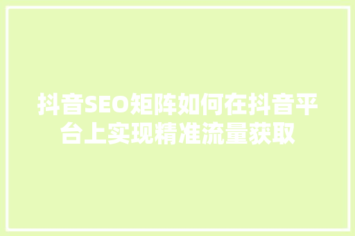 抖音SEO矩阵如何在抖音平台上实现精准流量获取