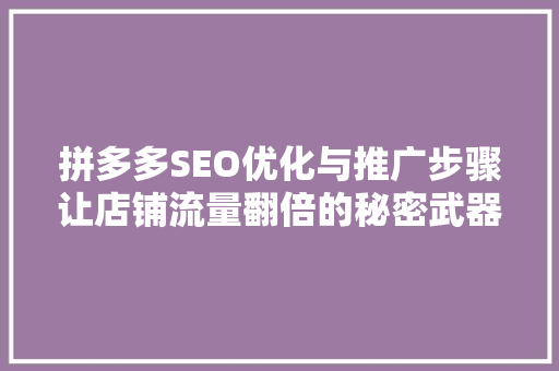 拼多多SEO优化与推广步骤让店铺流量翻倍的秘密武器