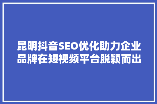 昆明抖音SEO优化助力企业品牌在短视频平台脱颖而出