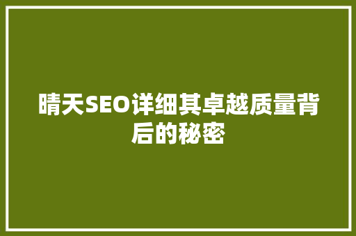晴天SEO详细其卓越质量背后的秘密