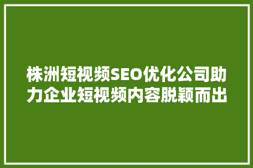 株洲短视频SEO优化公司助力企业短视频内容脱颖而出