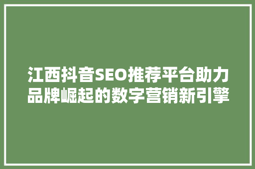 江西抖音SEO推荐平台助力品牌崛起的数字营销新引擎