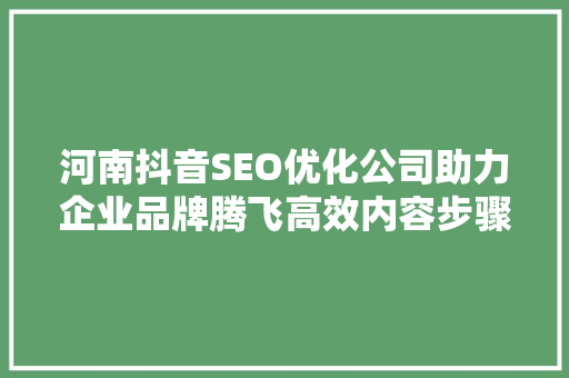 河南抖音SEO优化公司助力企业品牌腾飞高效内容步骤与实战方法