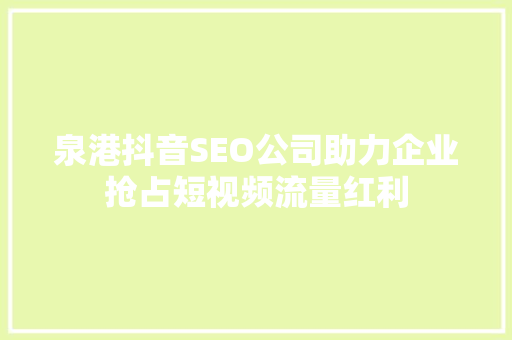 泉港抖音SEO公司助力企业抢占短视频流量红利