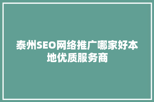 泰州SEO网络推广哪家好本地优质服务商