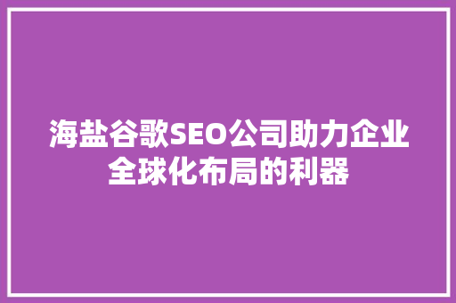 海盐谷歌SEO公司助力企业全球化布局的利器