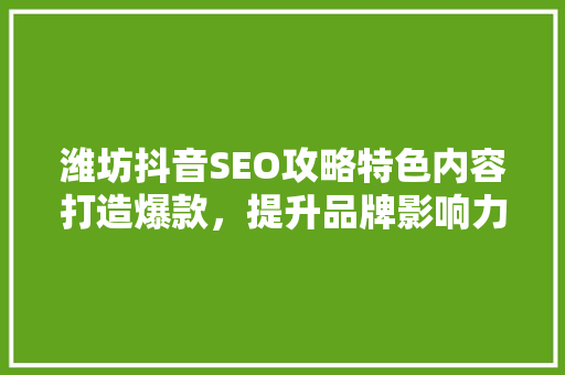 潍坊抖音SEO攻略特色内容打造爆款，提升品牌影响力