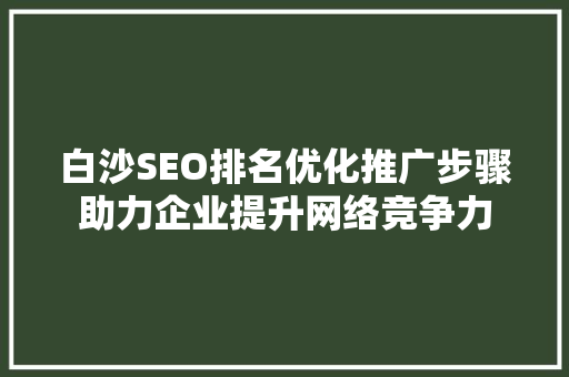 白沙SEO排名优化推广步骤助力企业提升网络竞争力