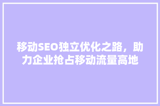 移动SEO独立优化之路，助力企业抢占移动流量高地