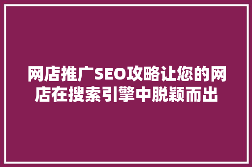 网店推广SEO攻略让您的网店在搜索引擎中脱颖而出