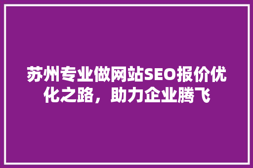 苏州专业做网站SEO报价优化之路，助力企业腾飞