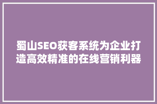 蜀山SEO获客系统为企业打造高效精准的在线营销利器