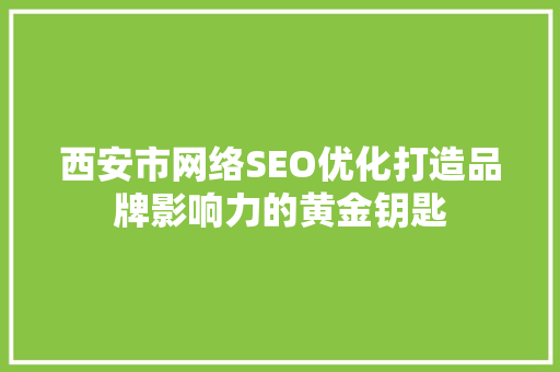 西安市网络SEO优化打造品牌影响力的黄金钥匙