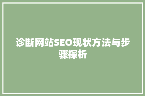 诊断网站SEO现状方法与步骤探析
