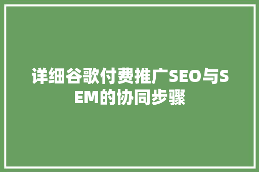 详细谷歌付费推广SEO与SEM的协同步骤