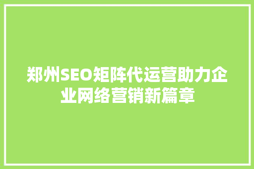 郑州SEO矩阵代运营助力企业网络营销新篇章