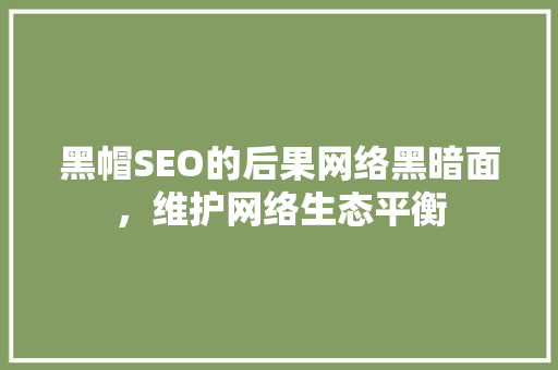 黑帽SEO的后果网络黑暗面，维护网络生态平衡