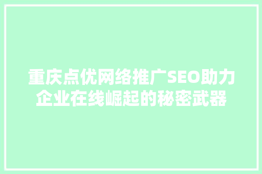 重庆点优网络推广SEO助力企业在线崛起的秘密武器