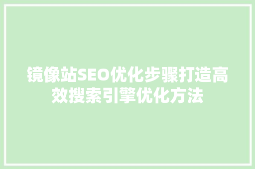 镜像站SEO优化步骤打造高效搜索引擎优化方法