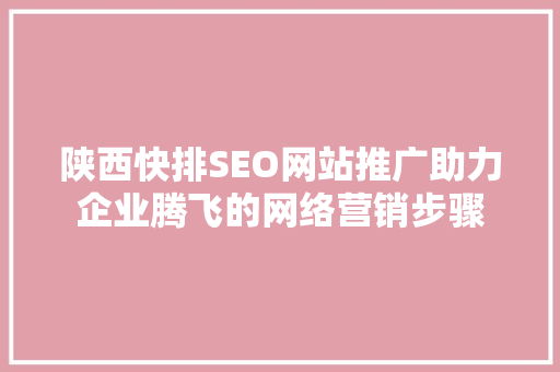 陕西快排SEO网站推广助力企业腾飞的网络营销步骤