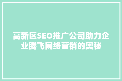 高新区SEO推广公司助力企业腾飞网络营销的奥秘