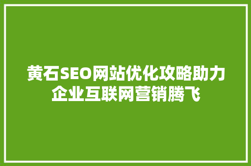 黄石SEO网站优化攻略助力企业互联网营销腾飞