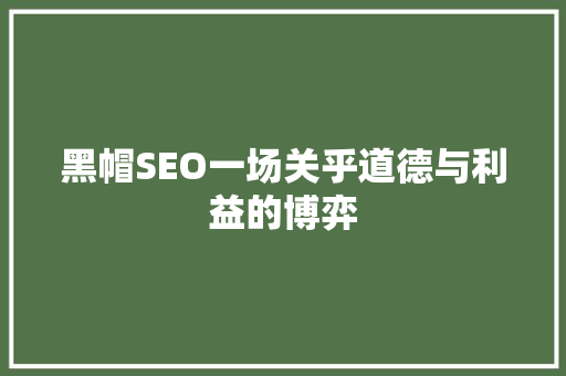 黑帽SEO一场关乎道德与利益的博弈