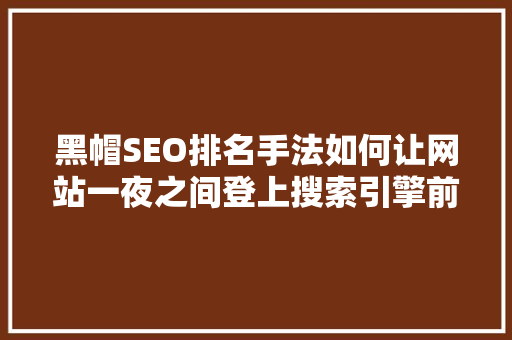 黑帽SEO排名手法如何让网站一夜之间登上搜索引擎前列