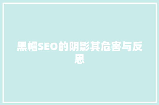 黑帽SEO的阴影其危害与反思