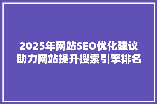 2025年网站SEO优化建议助力网站提升搜索引擎排名