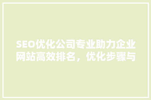 SEO优化公司专业助力企业网站高效排名，优化步骤与方法