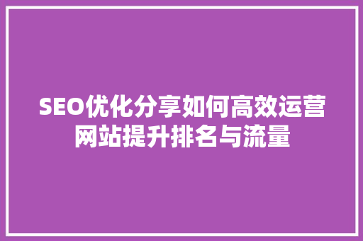 SEO优化分享如何高效运营网站提升排名与流量
