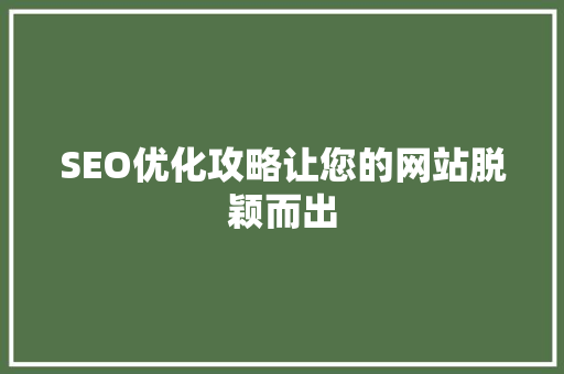 SEO优化攻略让您的网站脱颖而出