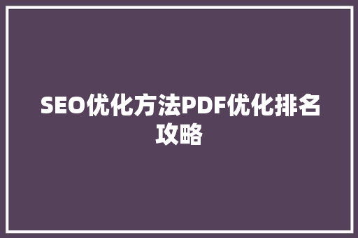 SEO优化方法PDF优化排名攻略