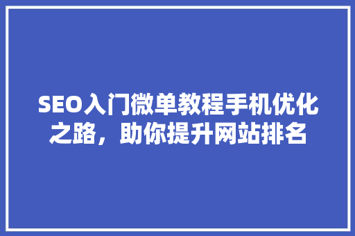 SEO入门微单教程手机优化之路，助你提升网站排名
