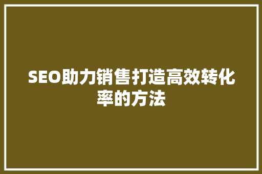 SEO助力销售打造高效转化率的方法