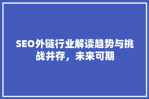 SEO外链行业解读趋势与挑战并存，未来可期