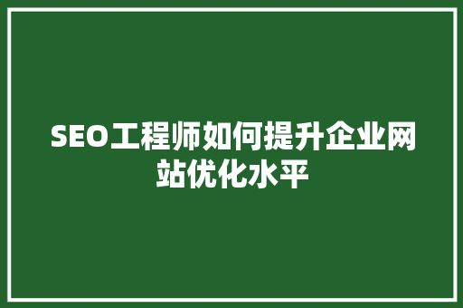 SEO工程师如何提升企业网站优化水平