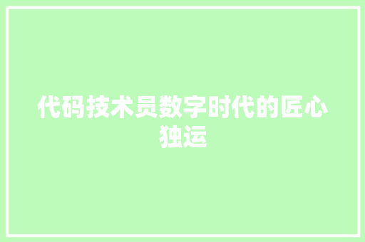 代码技术员数字时代的匠心独运