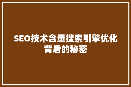 SEO技术含量搜索引擎优化背后的秘密