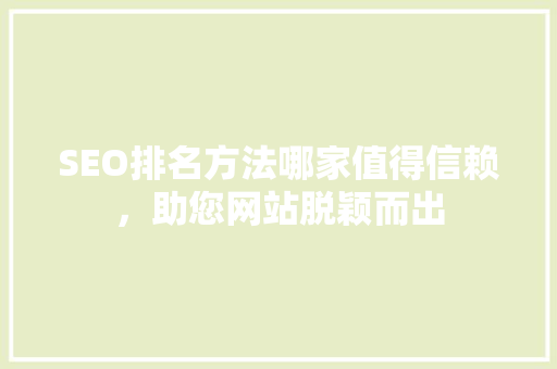 SEO排名方法哪家值得信赖，助您网站脱颖而出