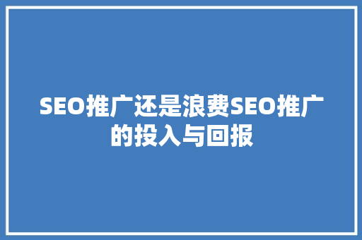 SEO推广还是浪费SEO推广的投入与回报