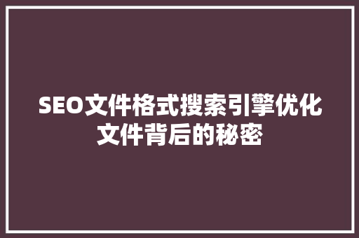 SEO文件格式搜索引擎优化文件背后的秘密