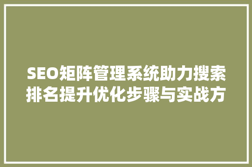 SEO矩阵管理系统助力搜索排名提升优化步骤与实战方法