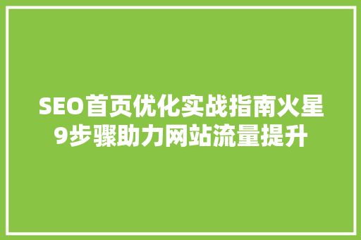 SEO首页优化实战指南火星9步骤助力网站流量提升