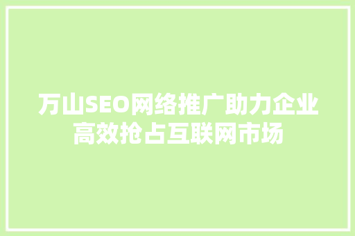 万山SEO网络推广助力企业高效抢占互联网市场