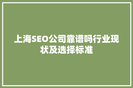 上海SEO公司靠谱吗行业现状及选择标准